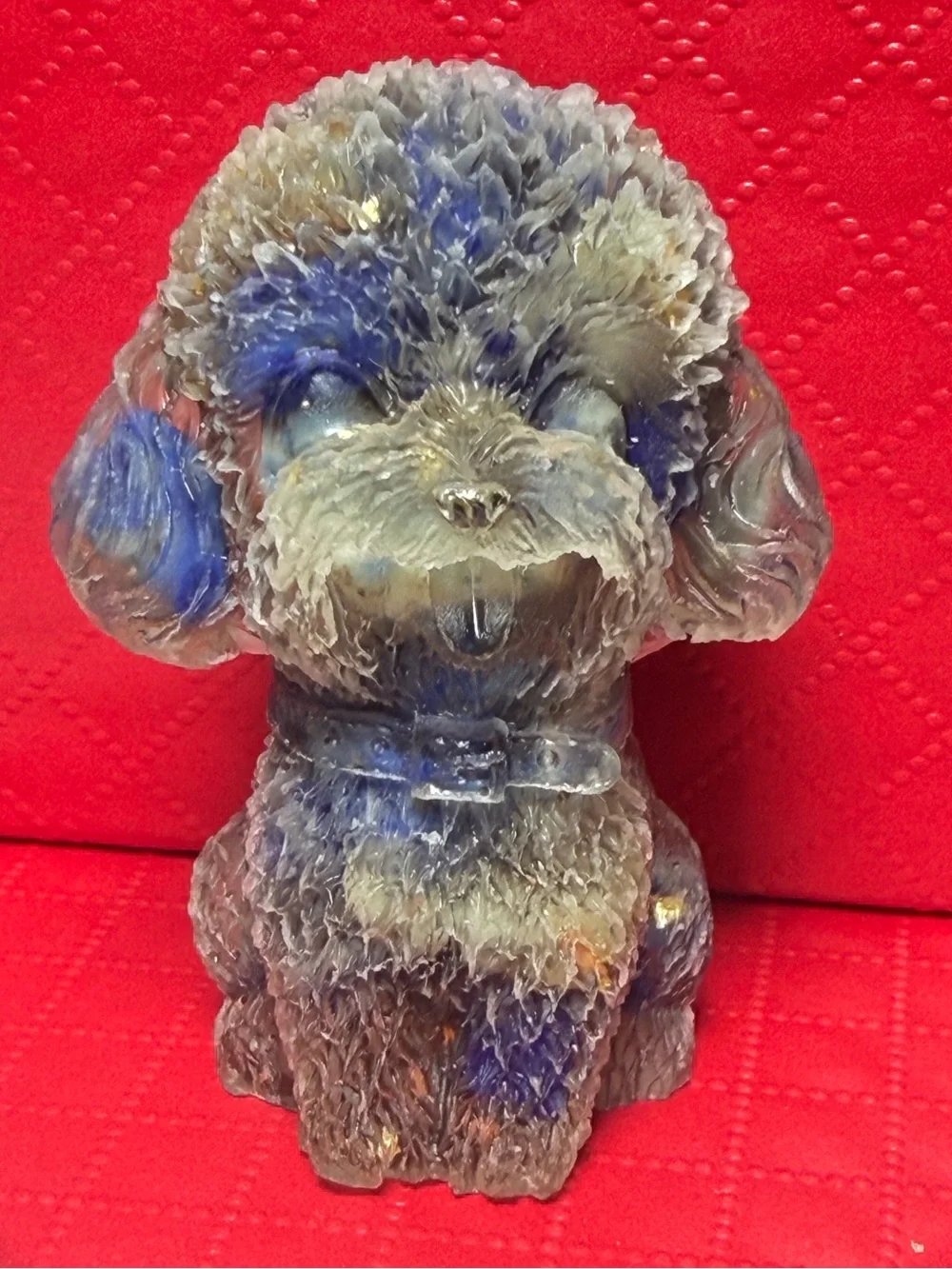 Crystal Chip Poodle Blue and Gray Resin Figurine 1.5 inches